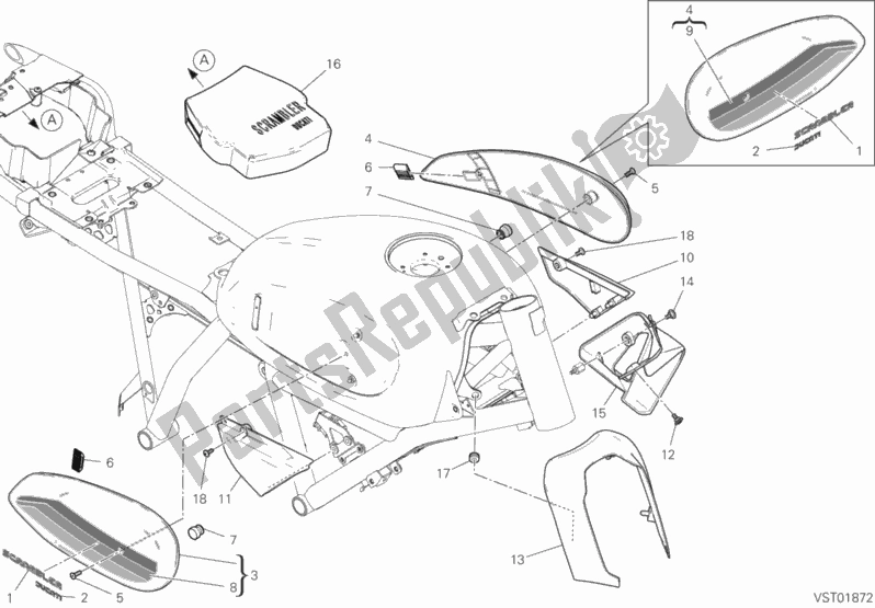 All parts for the 37a - Fairing of the Ducati Scrambler Cafe Racer 803 2020